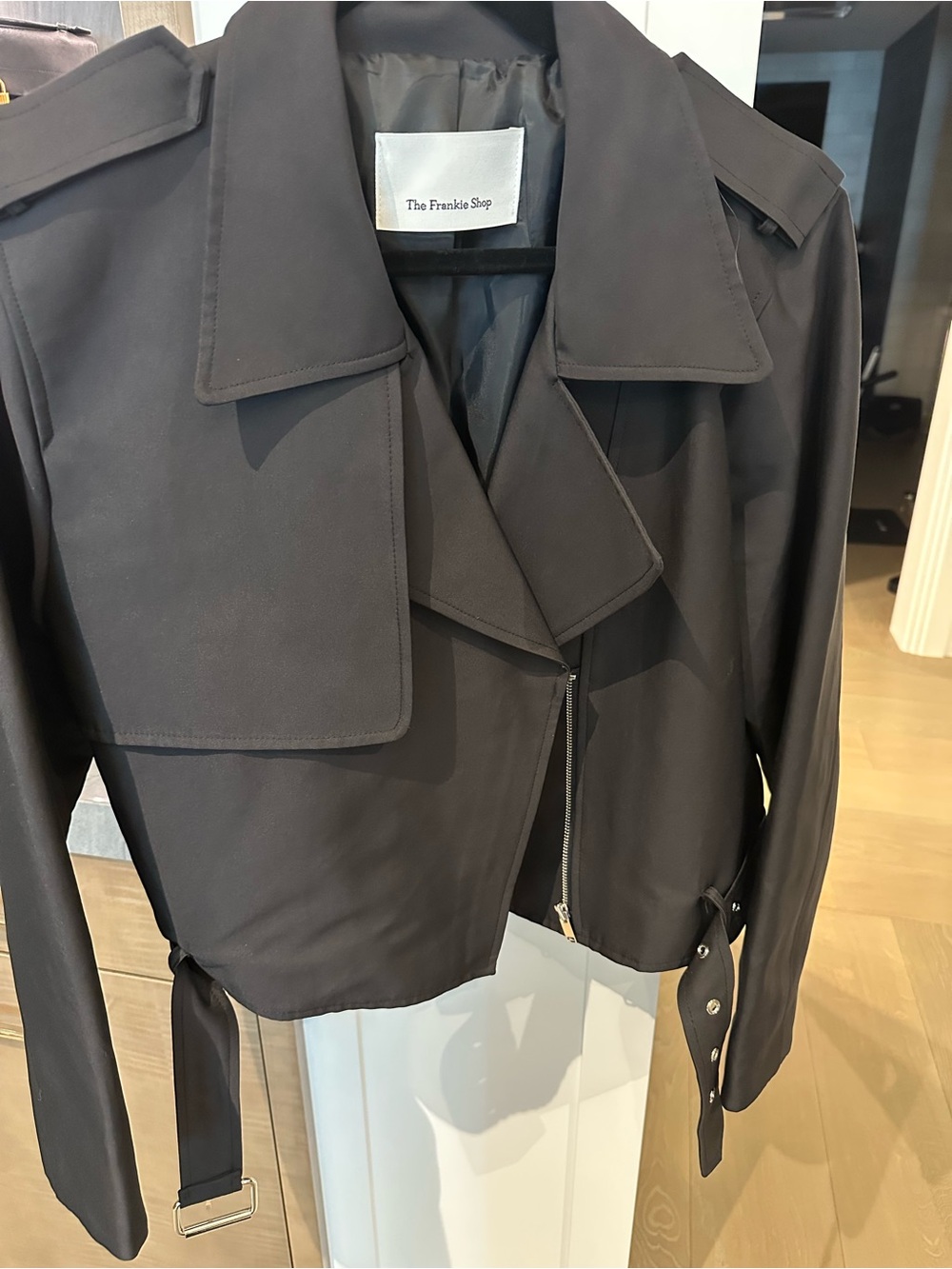 The Frankie Shop Black Cropped Leather Biker Jacket